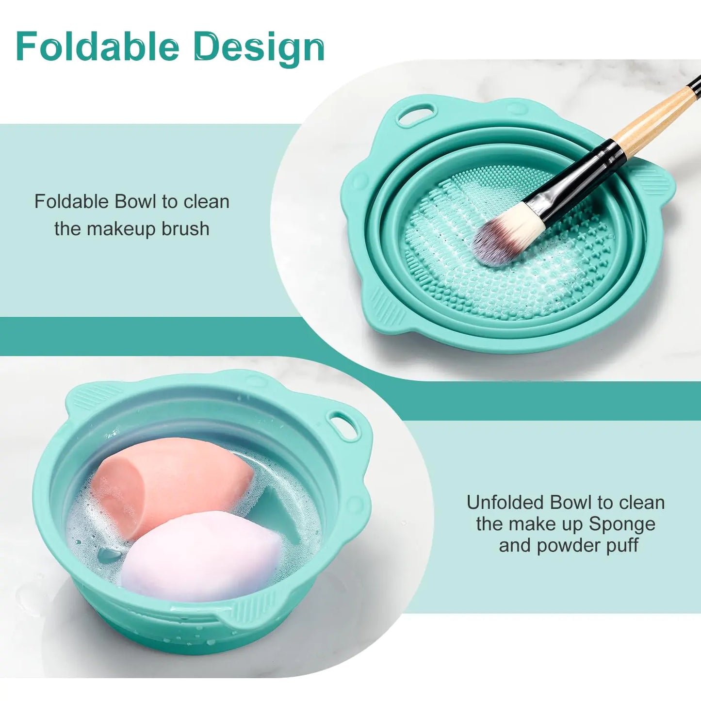 Etercycle Foldable Silicone Makeup Brush Cleaner – Portable Brush & Sponge Washing Tool (Green)